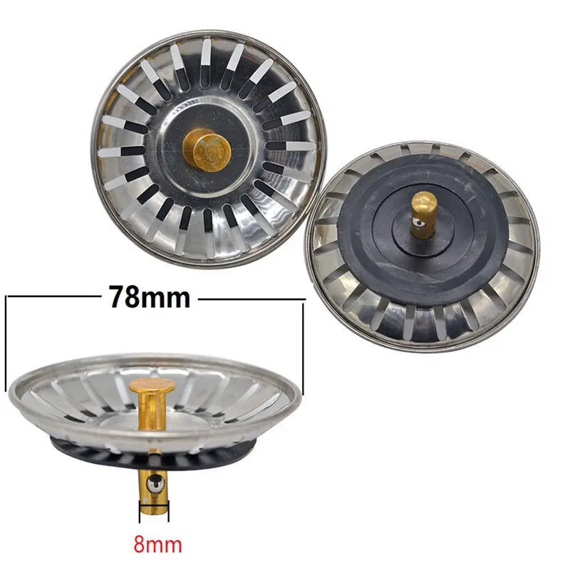 

10x 78 mm Kitchen Waste Stainless Steel Sink Strainer Plug Drain Stopper Filter Basket
