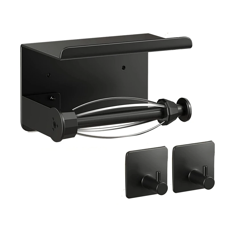 

Toilet Paper Holder With Shelf, Toilet Paper Roll Holder With Damping Effect,Black Tissue Holder For Bathroom Washroom