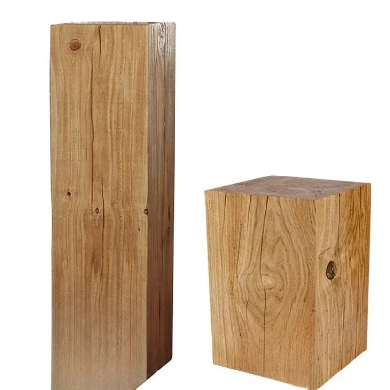 Square wooden pier low stool solid wood head edge few stump base B & B hotel stump ornament coffee table bonsai flower stand