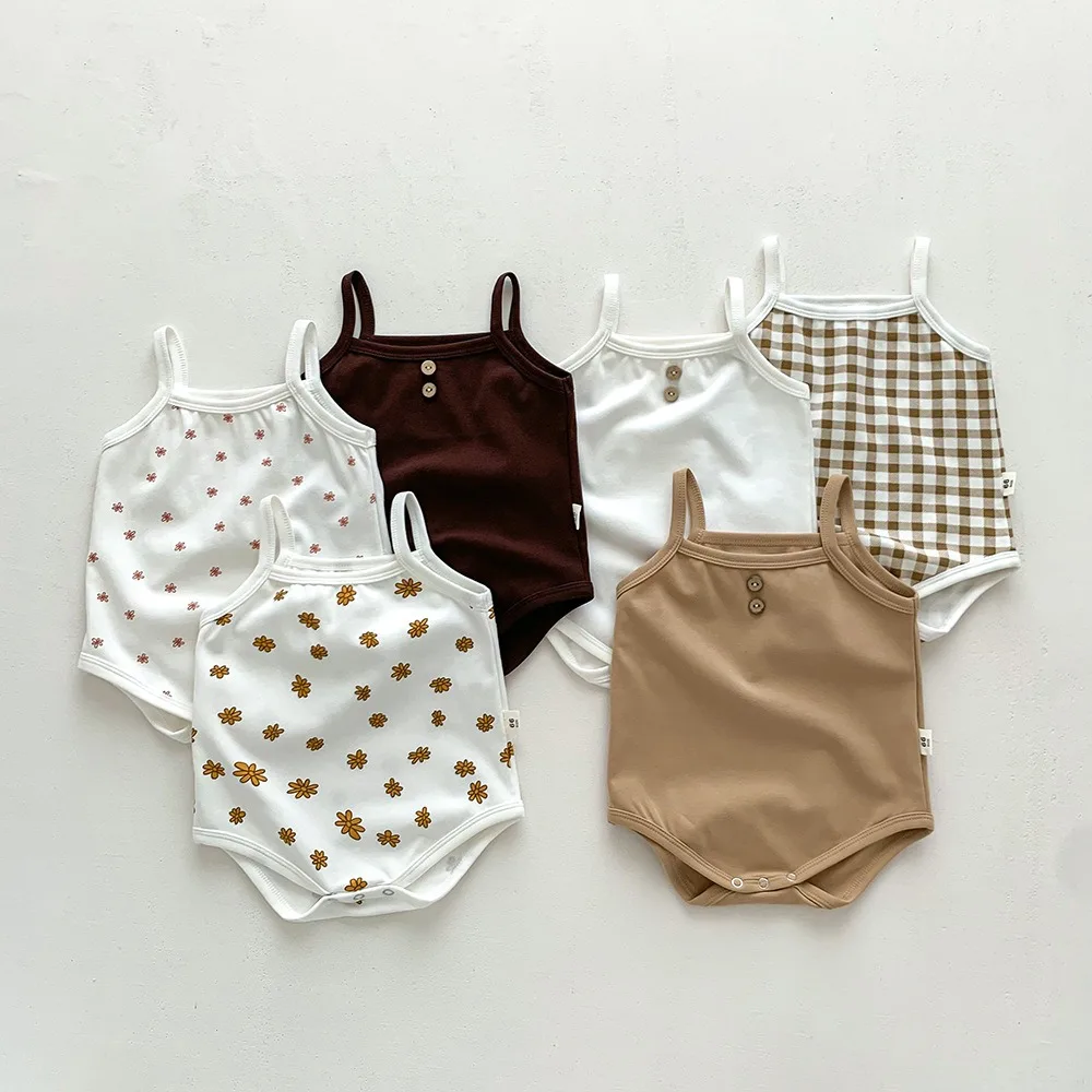 2pcs Summer Newborn Baby Girl Jumpsuit Sling Bodysuit Sleeveless Infant Outfit Clothes New Baby Gifts Ropa Para Bebe Romper