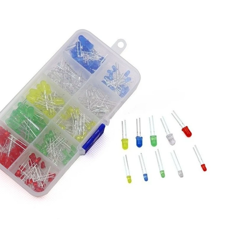 3mm 5mm Round Diffused LED Diodes Assortment Kit 5 Colors Red Green Blue Yellow White 400pcs 2Boxes For DIY Electronic Experimen
