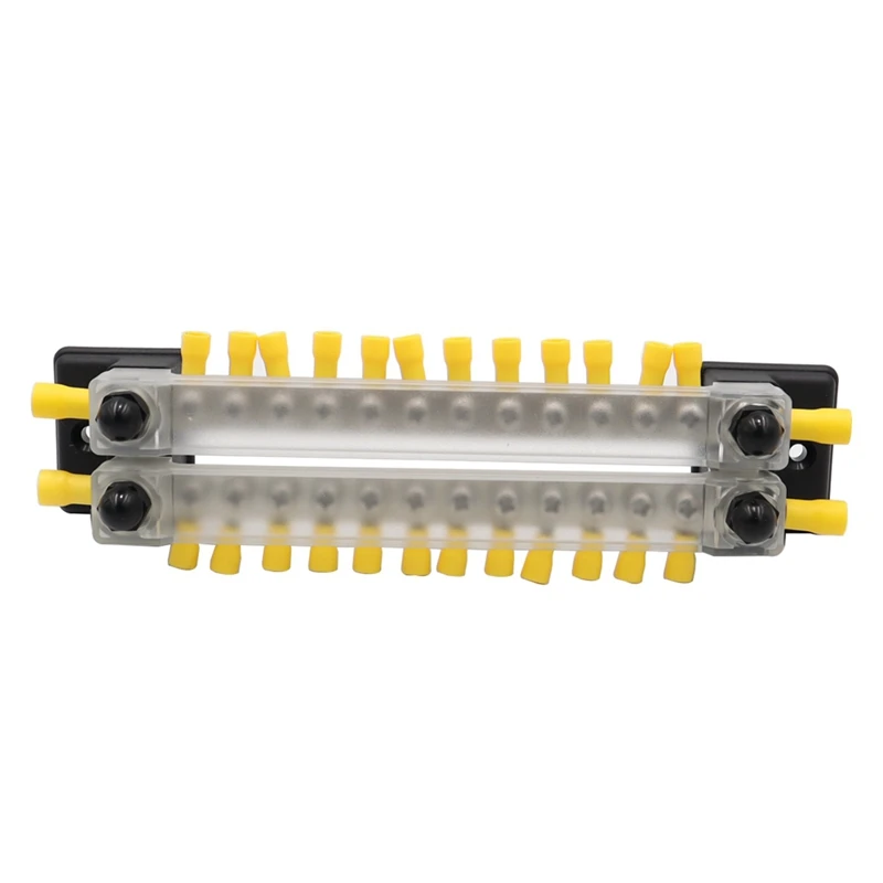 Bus Line High Current Double Row Busbar With Transparent Cover 150A 12-Way Double Row Nylon+Stainless Steel Black