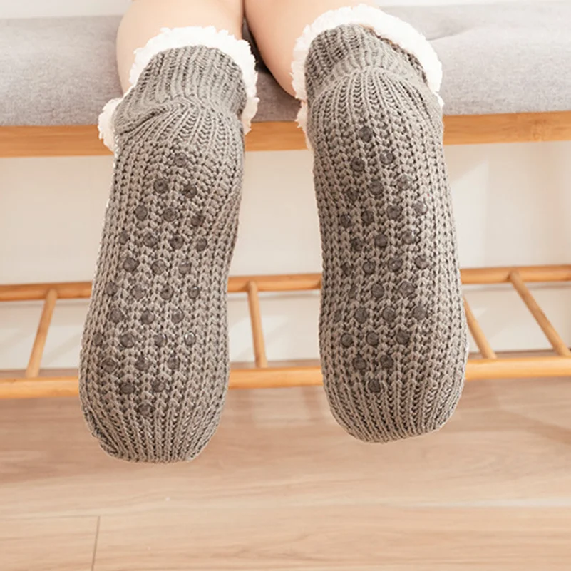 Thermal Fluffy Sock Women Comfy Floor Winter Warm Sleeping Soft Female Plush Non Slip Grip Short Slipper Sock House Christmas