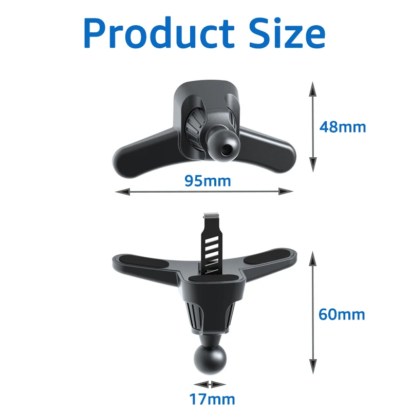 Universal Car Phone Holder, Base Bola Cabeça, Air Vent, montagem móvel, saída de ar, celular Clip, Acessórios, 17 milímetros