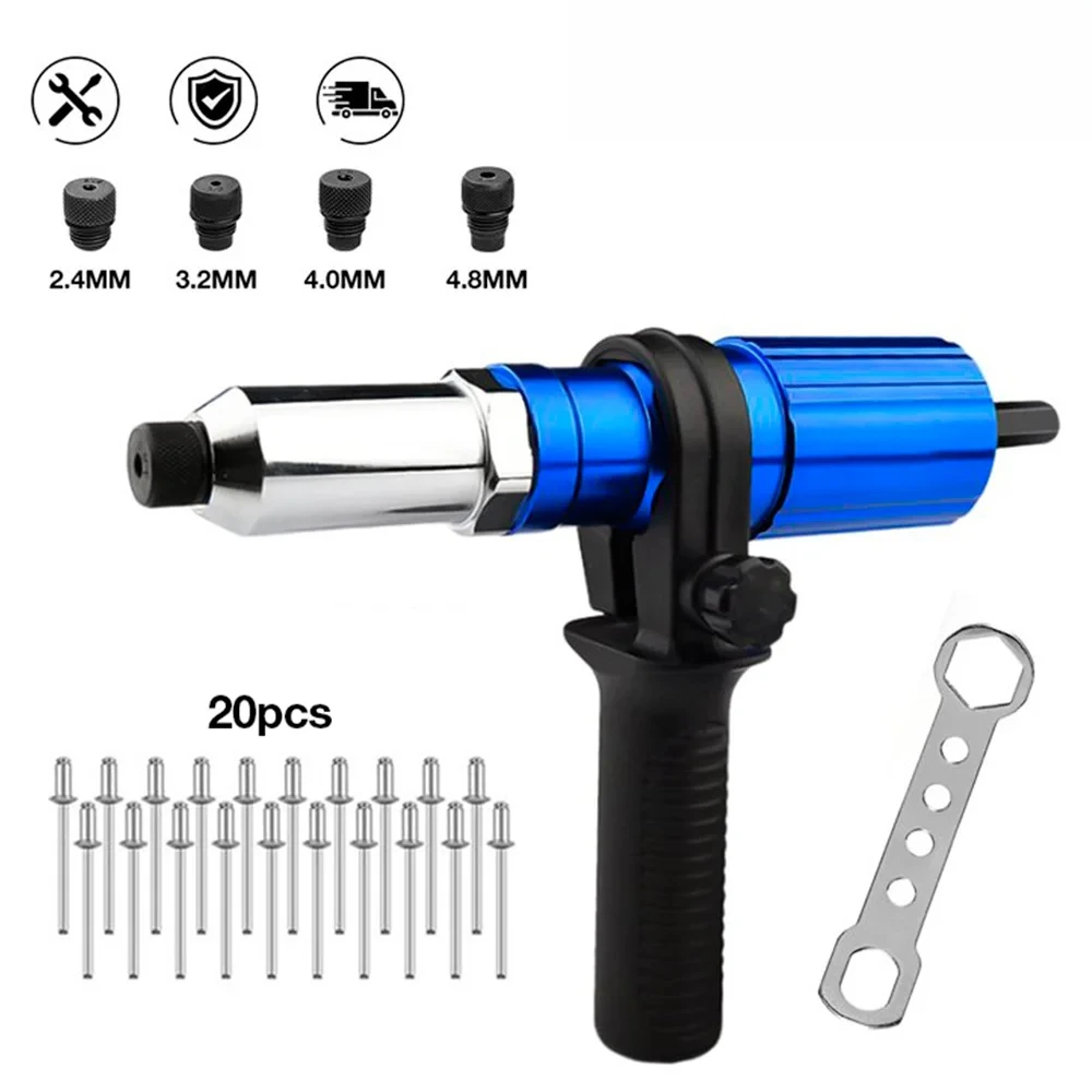 Electric Rivet Gun 2.4mm-4.8mm Portable Rivet Nut Gun Drill Adapter Home Plug-in Riveting Tool Wireless Rivet Nail Bit Tools Kit