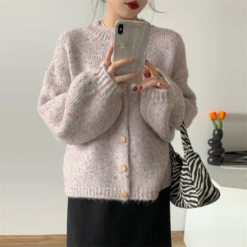 Neploe Vintage Soft Glutinous Colorful Dotted Sweater Coats Femme 2024 Autumn Winter Loose Korean Style Unique Knitted Cardigan