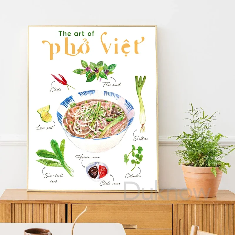 فيتنام الغذاء القهوة فو المشارك الفن طباعة Thu'o'o'ng تعريف الملصقات المطبخ الآسيوي المطبخ قماش اللوحة غرفة الديكور