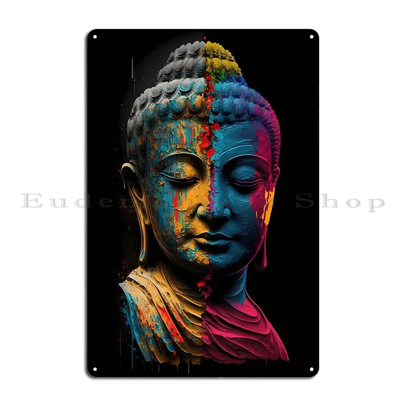 Enlightened Elegance Colorful Buddha Portraits Metal Sign Garage Wall Decor Pub Cinema Character Tin Sign Poster