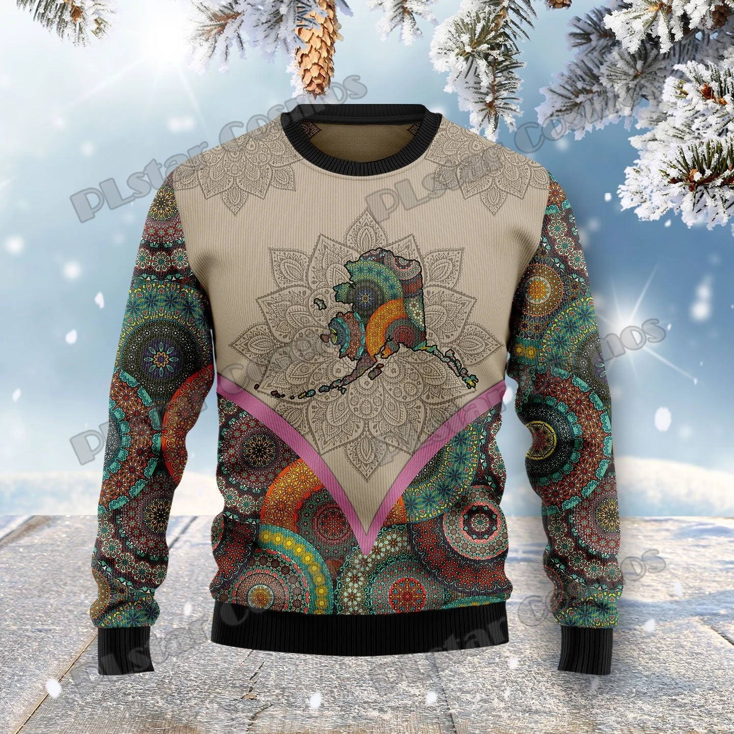 PLstar Cosmos Mandala Minnesota 3D Printed Fashion Men's Ugly Christmas Sweater Winter Unisex Casual Knit Pullover Sweater MYY10