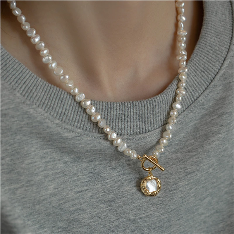 100% Baroque Freshwater Pearl 5-6mm Long Pearl Necklace For Women AAA Natural Freshwater Pearl Irregular Shell Pendant