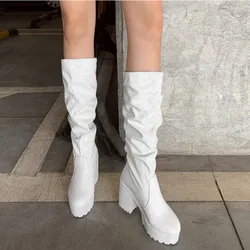 White Knee High Boots Women 2025 New Winter Platform Boots High Heels Round Toe Long Boots Female Shoes