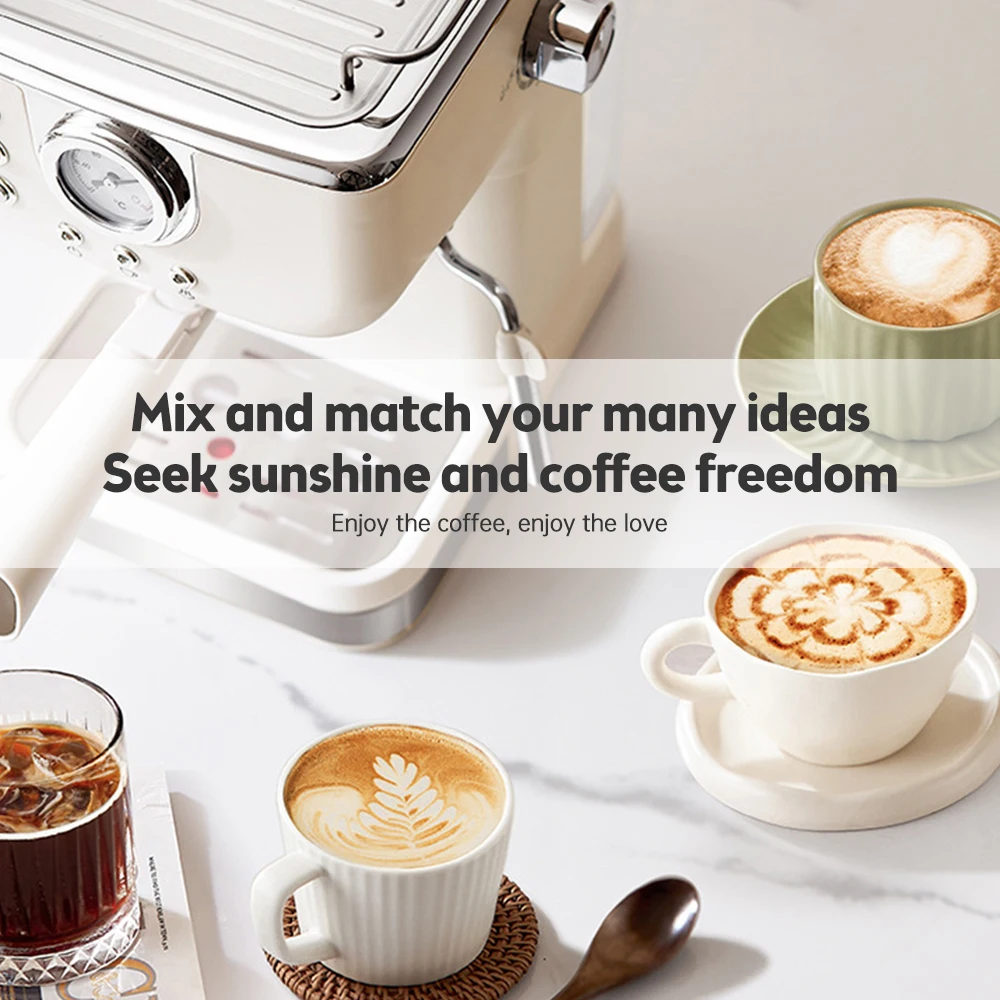 Kaffeemaschine 20 Bar Espressomaschine aus Edelstahl mit Milchaufschäumer Dampfstab 2 in 1 1050 W Halbautomatischer Cappuccino Latte M – Detail 6