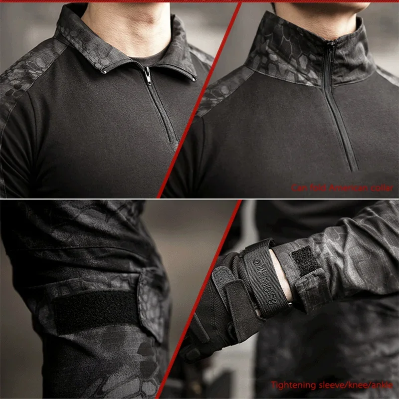 ผู้ชายยุทธวิธีเสื้อ 1/4 ซิปCombatเสื้อCamo Topsการฝึกอบรมทนทานเสื้อWindproofผู้ชายเสื้อผ้าAirsoftเสื้อBreathable