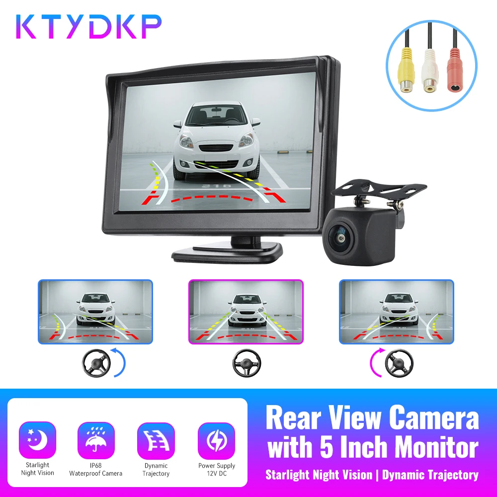 All-in-One 5" Car Rear View Camera with Dynamic Guiding Lines, Waterproof Backup Camera and Monitor Kit for Smart Parking