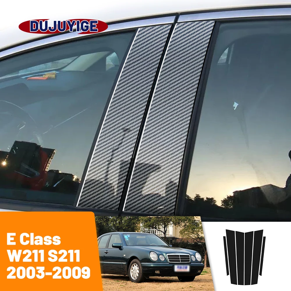 

For Mercedes Benz E Class W211 S211 2003-2009 2004 2005 Carbon Fiber Window Door Column Deal B C Pillar Post Cover Trim Sticker