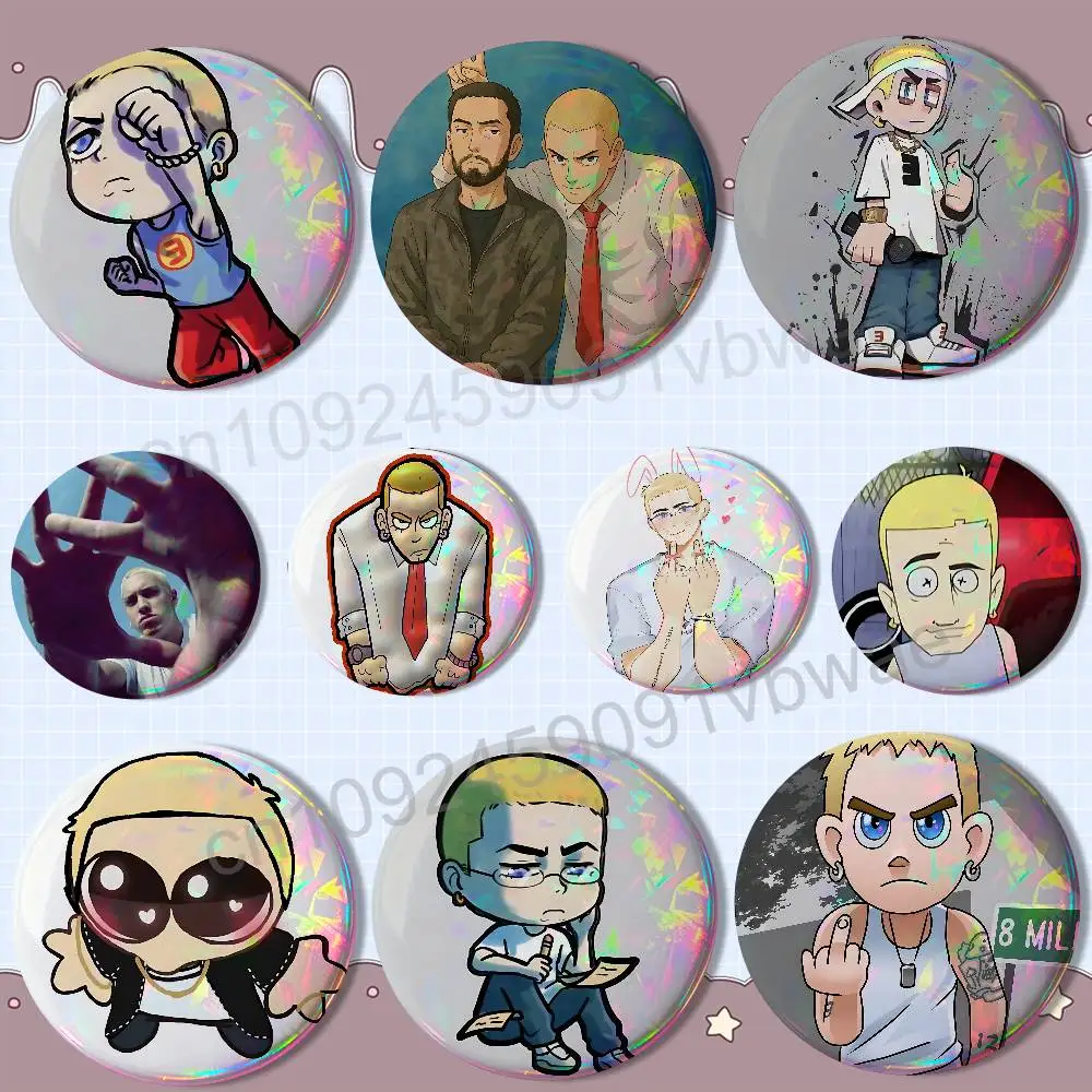 Cartoon Eminem Slim Shady Laser reflective round badges pins bag clothing decorations collectibles gifts for friends