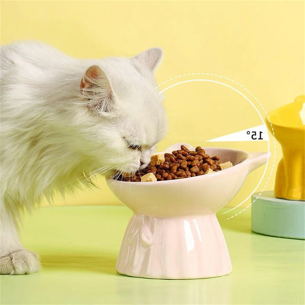 Ceramic Bowl Cat High Beauty Cute Cat Bowl Integrated High Foot Pet Bowl Cat Food Oblique Neck Protection Pet Supplies