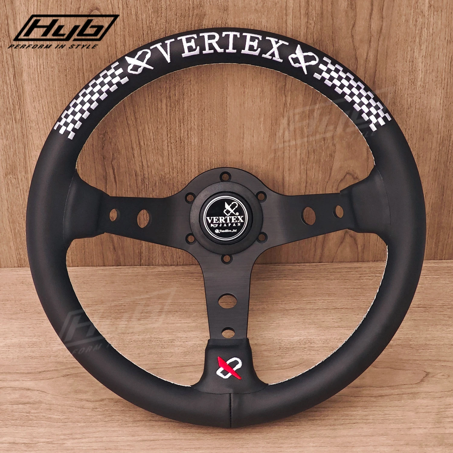 320mm Vertex Leather Deep Dish Racing Steering Wheel White Stitch JDM Steering Wheel