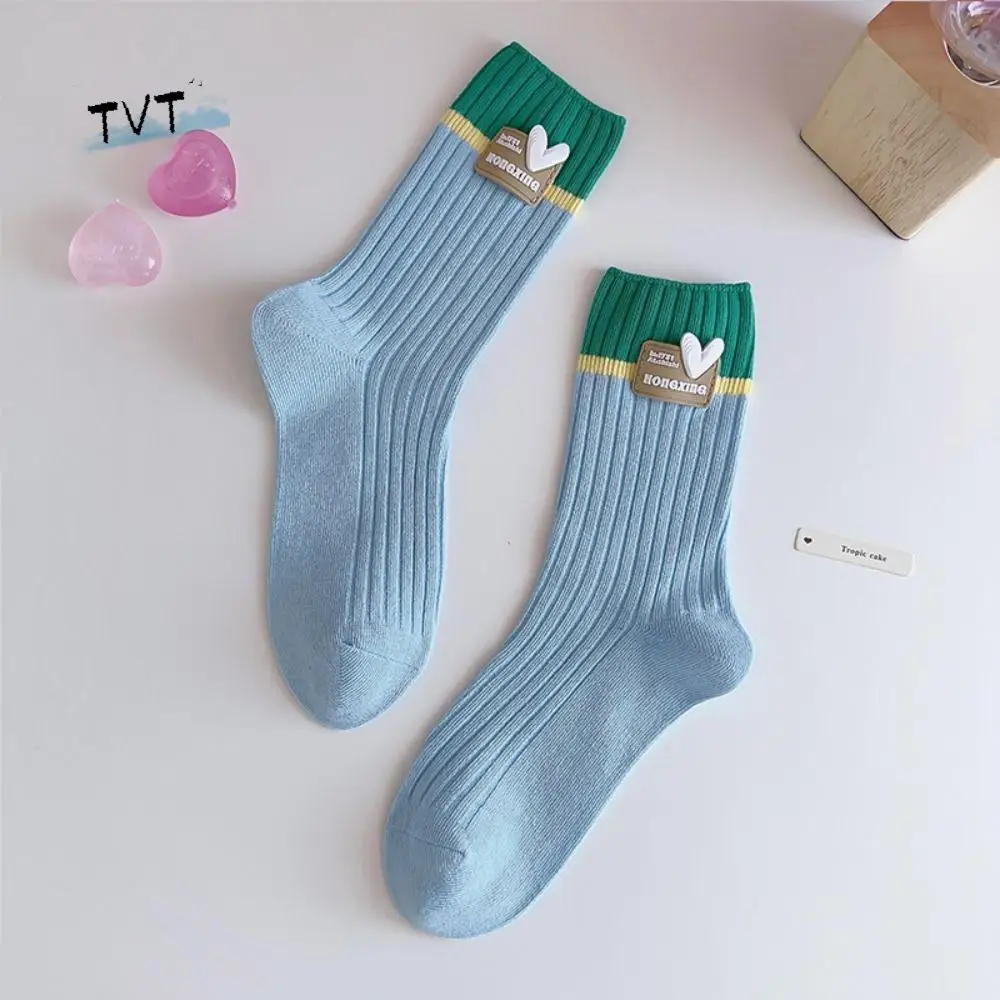 

Fashion Mid-tube Color Matching Double Needle Socks Cotton Harajuku Casual Socks Comfortable Kawaii Female Hoisery Gift