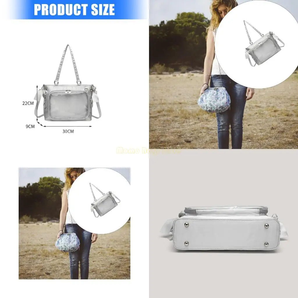 

X90D Stylish Shoulder Bag Tie Bows Crossbody Bag Lovely Itabag School Bag Clear Bag for Pin Display