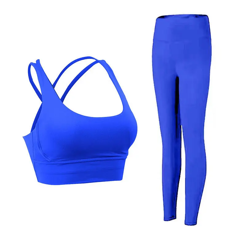 Classic women's yoga suit 2 piece set cross sling bra vest, butter touch stretch leggings gym workout dance sports suit