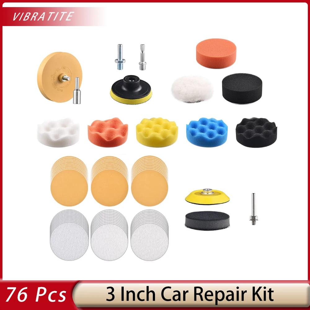 

76 Pcs 3 inch Drill Polishing Set Buffer Sanding Attachment Car Head Light Restore Pads with Eraser Wheel Waterproof SandingDisc