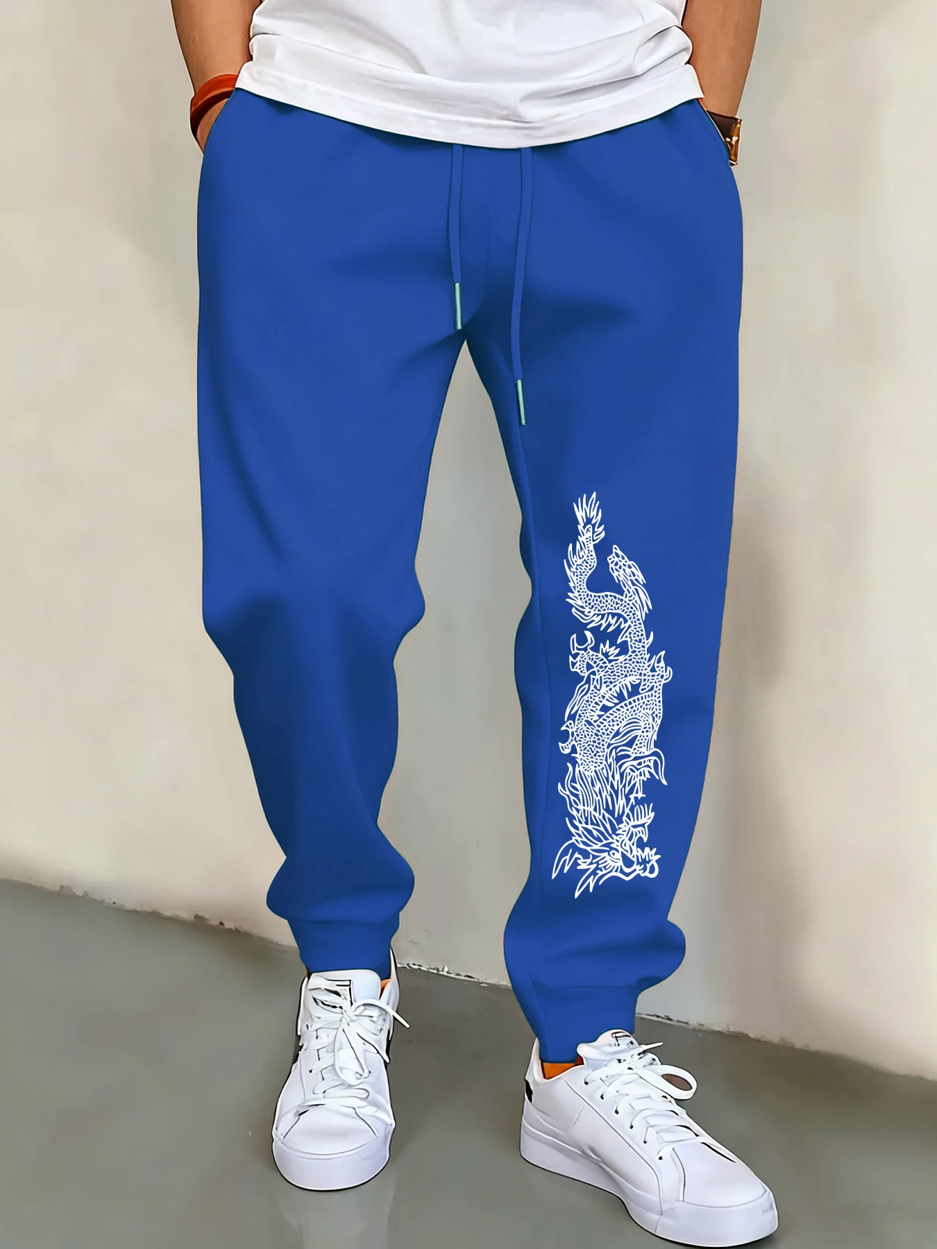 

Regarding The Dragon Pattern Print Slant Pocket Elastic Waist Men'S Pants Pocket Loose Long Pant Fashion Casual Unisex Sweatpant