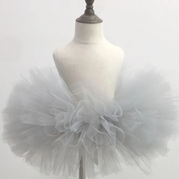 Handmade Girls Fluffy Dance Ballet Tutu Skirt Grey Color Nylon Baby Kids Birthday Party  Costume Tulle Tutu Skirt