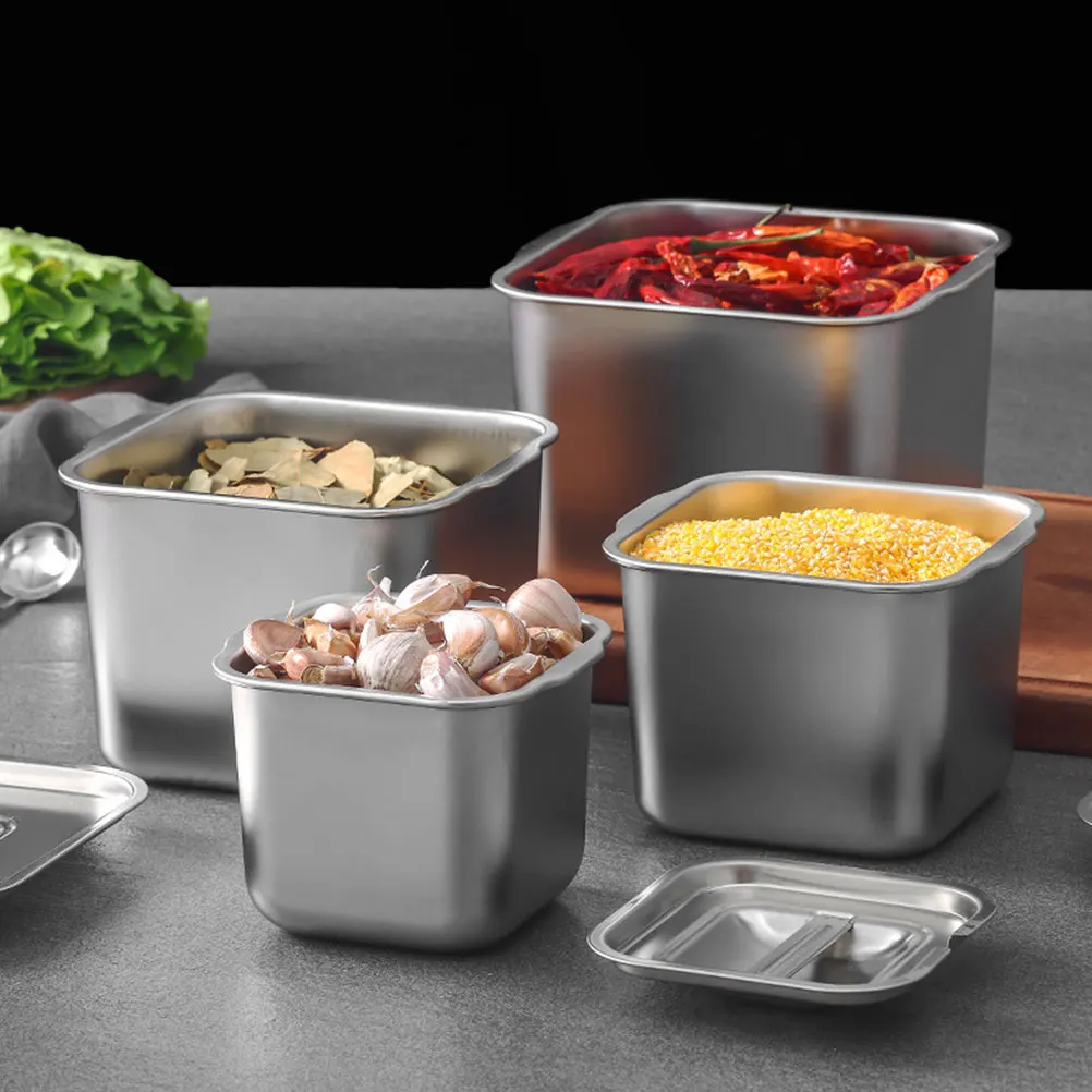 

Stainless Steel 14CM Square Container Lid for Condiment Containers With Lids Kitchen Seasoning Storage Jar Spice Box Storage