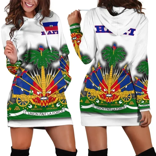 Tessffel NewFashion Flag Caribbean Sea Haiti Island Retro Harajuku 3DPrint Funny Pullover Casual Sexy Women Hoodie Dress