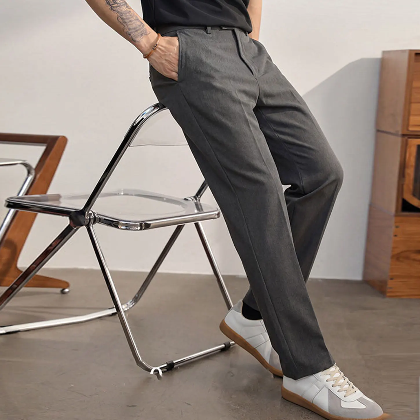 

Summer Drapey Wrinkle-Resistant Non-Iron Men's Business Straight-Leg Slightly Loose Trousers Men's Commuter Casual Dress Pants