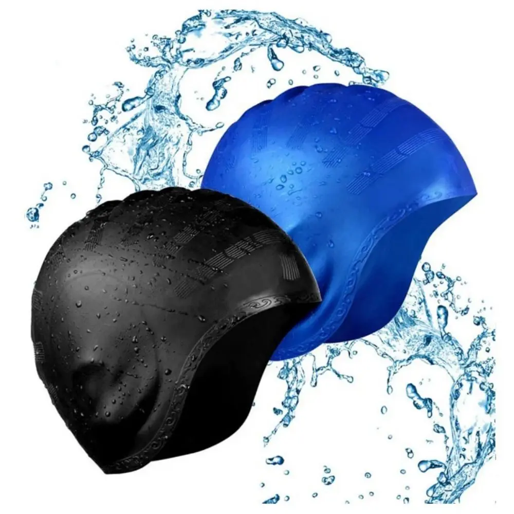 Gorros de natación cómodos de silicona de alta elasticidad, gorro de baño grande Unisex con protección para los oídos, mantiene el cabello seco, protege las orejas, gorros de buceo para hombres