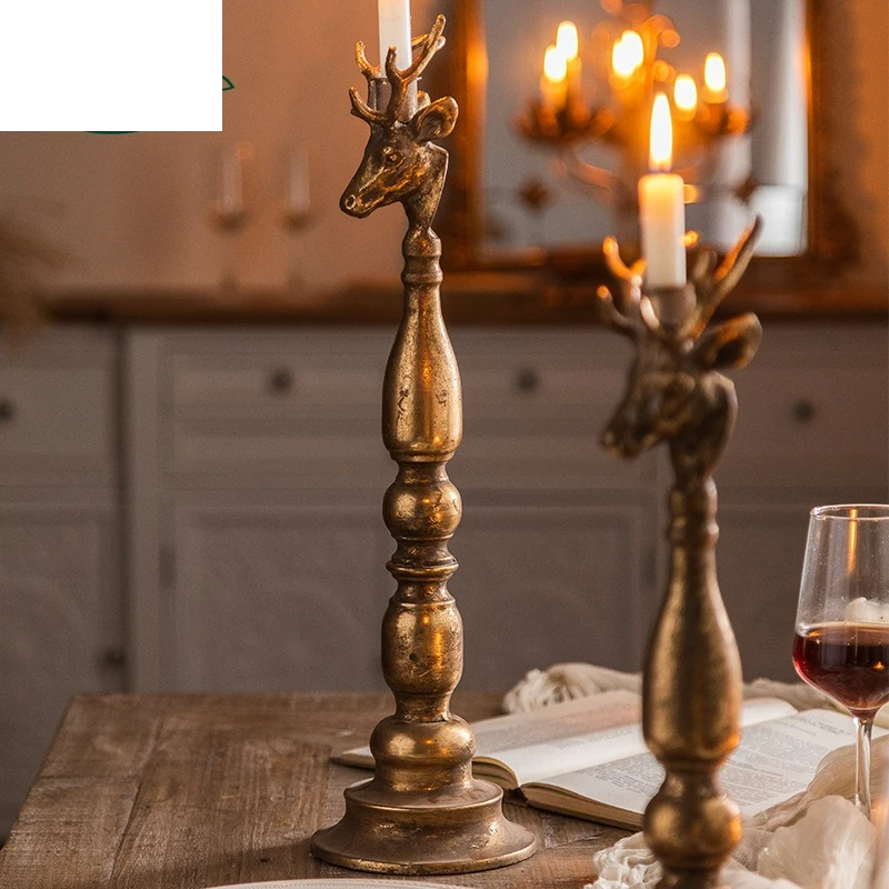 American retro metal candle holder Christmas decoration elk old candle holder restaurant desktop creative ornament