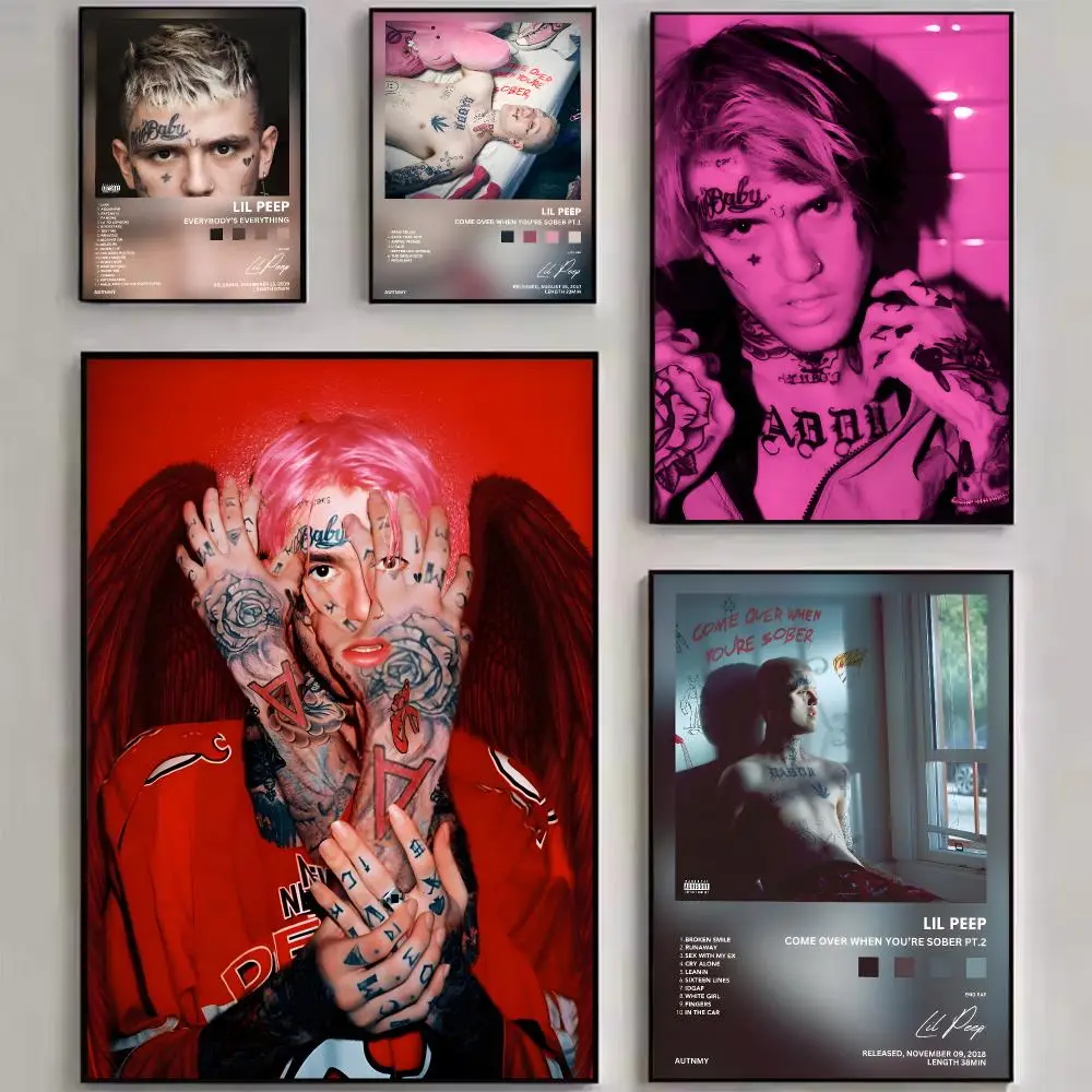 Rock Rapper Singer L-Lil Peep Poster Stylized Art Textured Canvas Mural For Bedroom Living Room Interior Wall Decoration