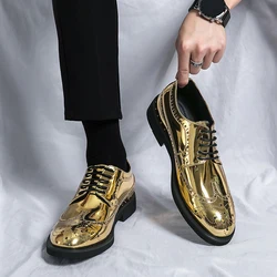 Men's dress shoes high quality fashion comfortable business men's formal shoes brogue men's shiny shoes gold gentleman shoes