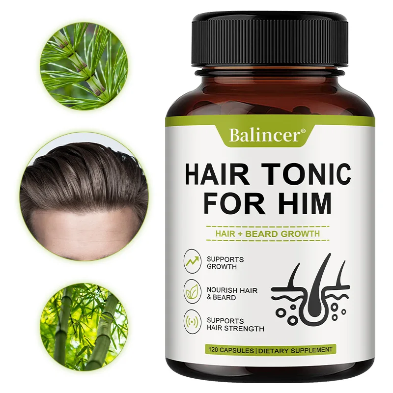 فيتامينات نمو الشعر للرجال - مكمل نمو الشعر واللحية للشعر المكثف والشعر المكثف، مع البيوتين والزنك، 120 كبسولة