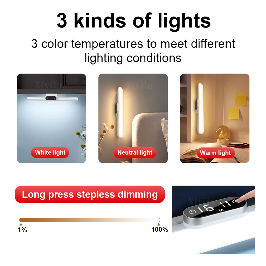 Lampe de Table LED suspendue magnétique, Rechargeable par USB, 3 couleurs, lampe de lecture, intensité variable, pour placard, garde-robe, veilleuses