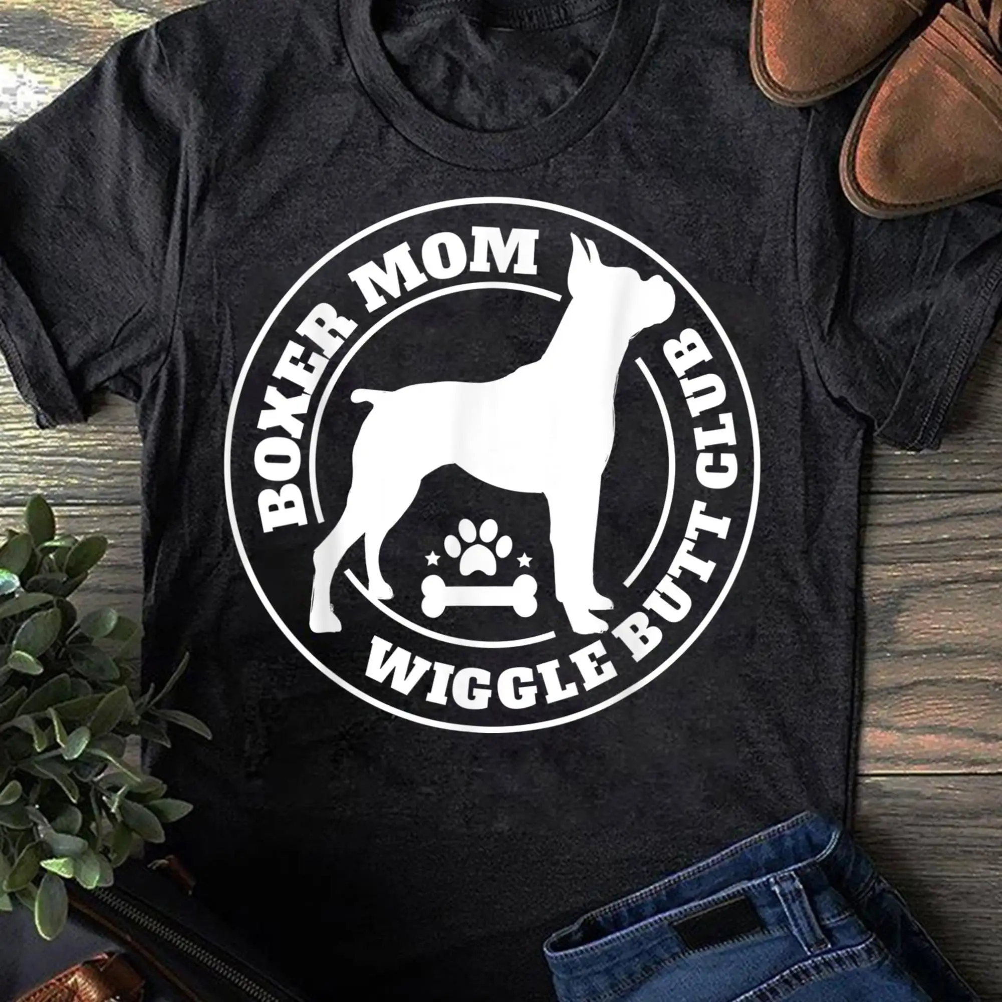 Boxer Mom Wiggle Butt Club T Shirt Dog for Lovers Funny Father's Day