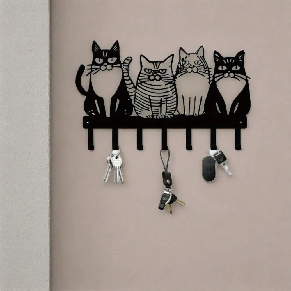 ตะขอแขวนผนังรูปแมวน่ารัก 1 ชิ้น, ที่แขวนโลหะแข็งแรงสำหรับเสื้อโค้ท ผ้าเช็ดตัว กุญแจ หมวก กระเป๋า, ของตกแต่งรูปสัตว์น่ารักสำหรับบ้านและห้องครัว