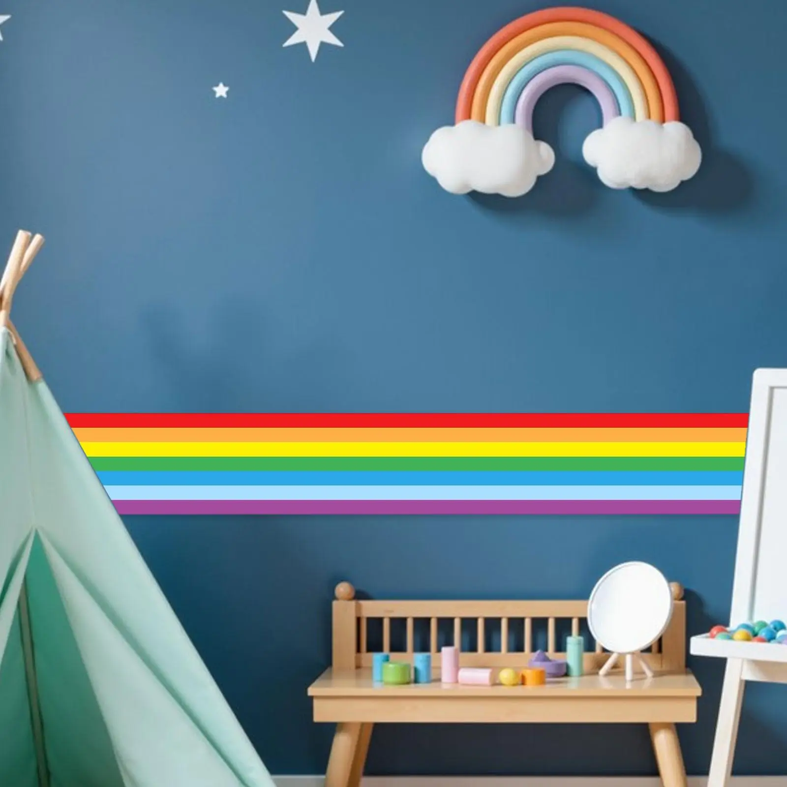 

Kindergarten Rainbow Waistline Wall Sticker Self Sticky Decal for Nursery