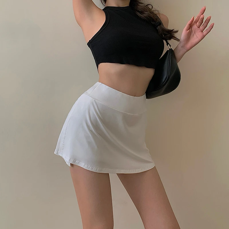 Black White Split Mini Skirts Women Summer Sexy Girls Sporty High Waist Slit Skirt Casual Fashion Slim A Line Skirt