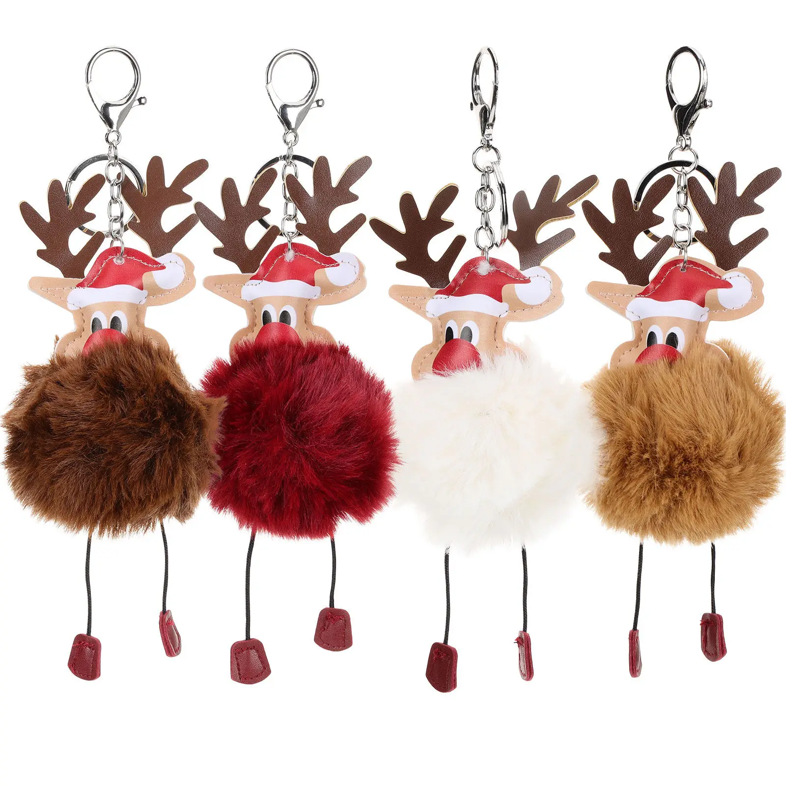 4Pcs Elk Keychain Set Soft Long-Lasting Key Rings Bag Pendants Christmas Gift Keychain Car Key Chains Women Kids