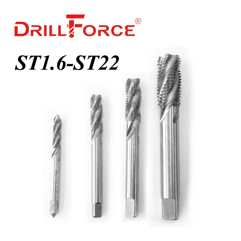 

Drillforce ST вставка кран с винтовой резьбой сверла из быстрорежущей стали спиральная флейта метрические ST1.6-ST22 метчики инструменты для установки правой рукой