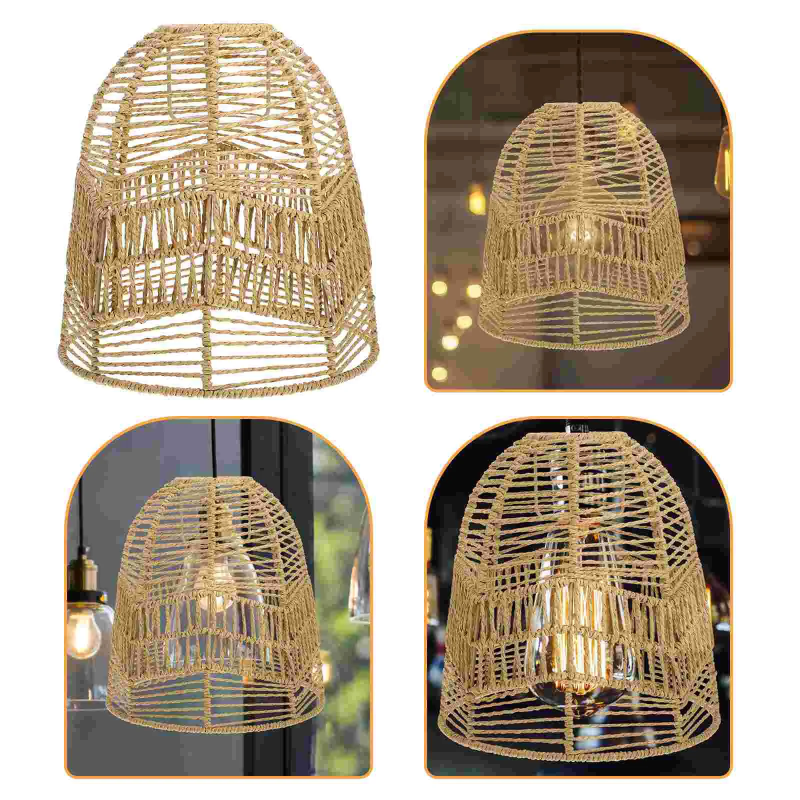 Paper Rope Lampshade DIY Imitation Rattan Cover Retro Decor Vintage Style Chinese Bohemian Chandelier Reusable Shield Chimney