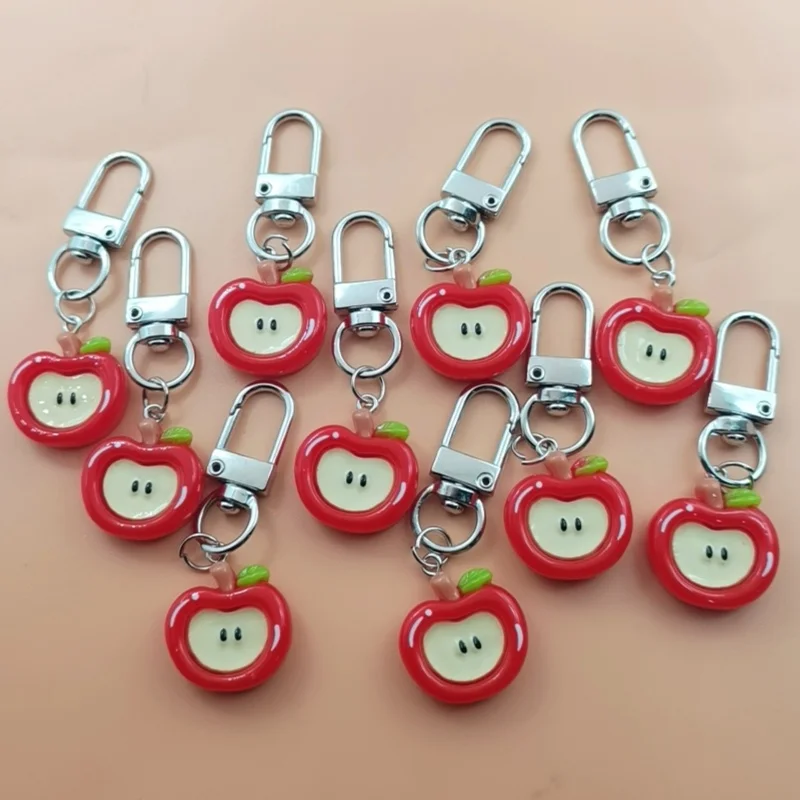 10pcs resin red simulated apple keychain, suitable for bag, wallet, hanging accessories, the best choice for gifts