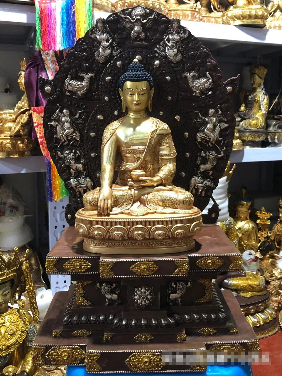 

Wholesale Buddhist supplies 55CM large brass Buddha statue setting platform 30cm high grade gilding Shakyamuni