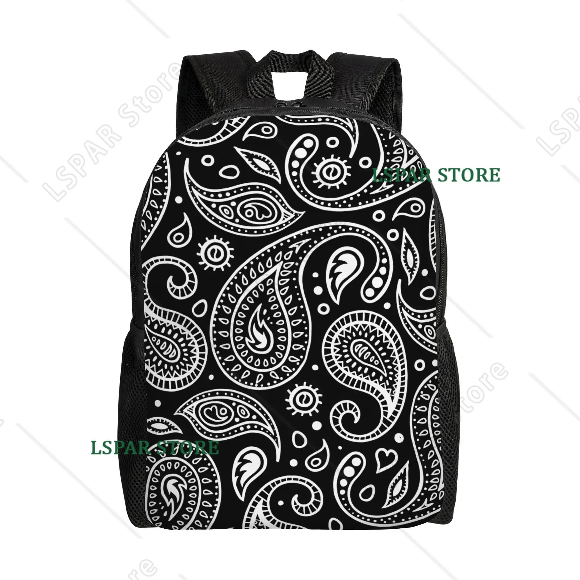Black and White Paisley Print Pattern Fashion Printed Backpack Travel and Leisure Suitable for Both Men and Women