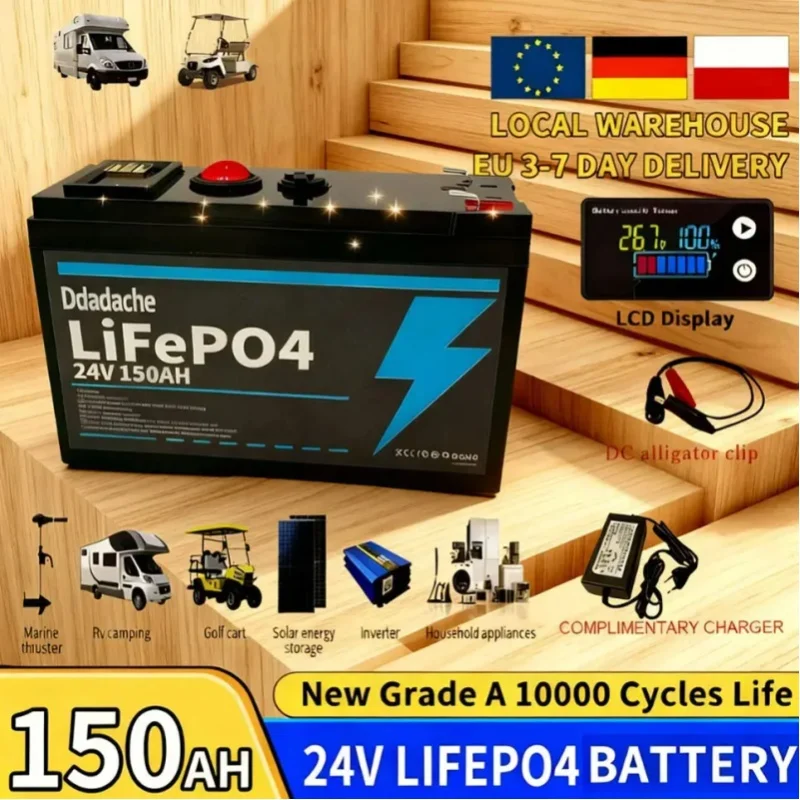 24V 150AH Solarbatterie ⌚️ Lithium-Tiefzyklusbatterie, integriert ⌛️ BMS-Perfekt für Solarsysteme, Wohnmobile, Boote & Kabinen-Stromversorgung