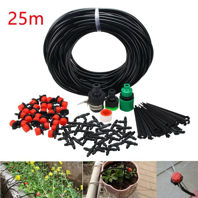 

25M Hose Drip Irrigation System Automatic Garden Watering Inserting Ground Micro Flow Dripper with Adjustable Drippers