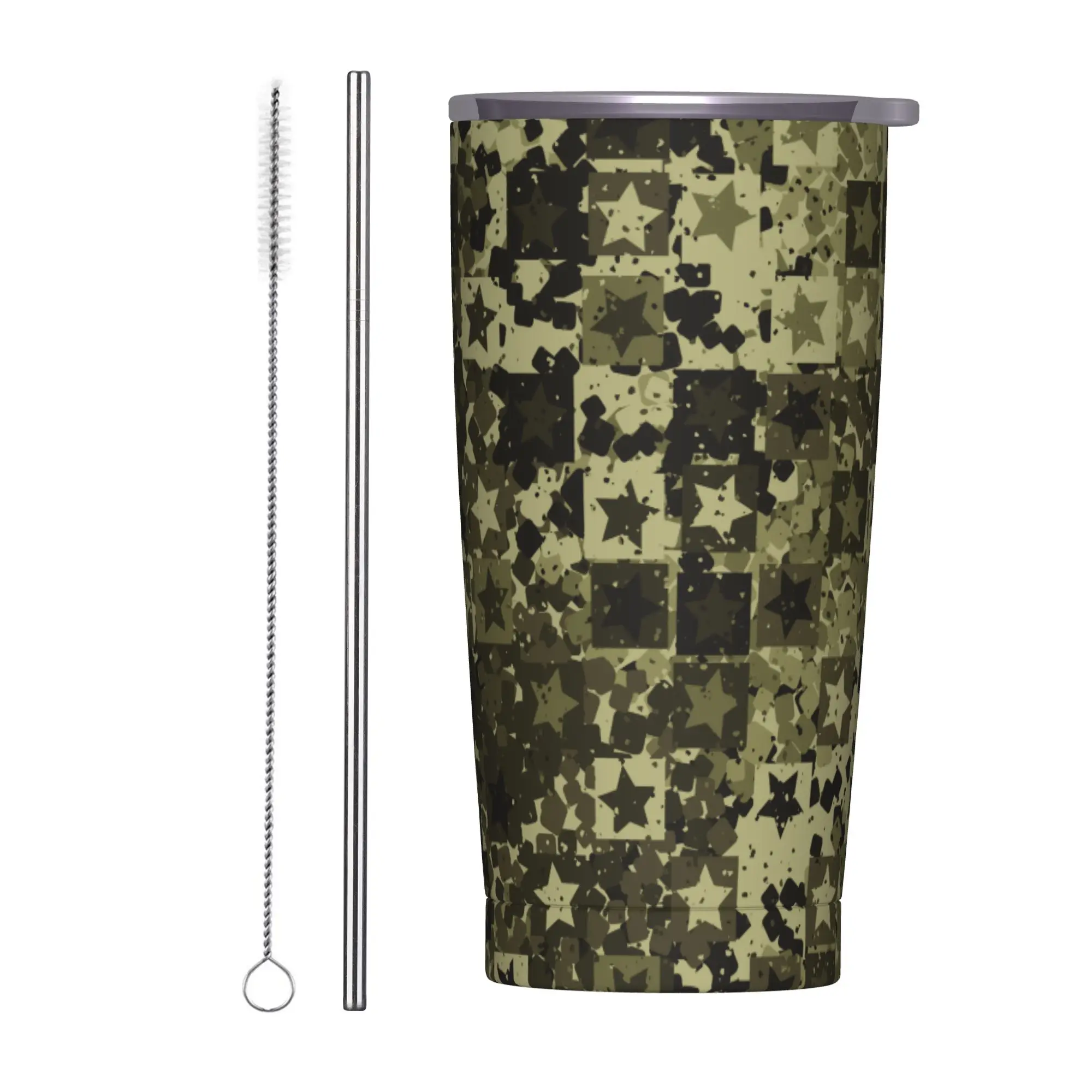 

Jungle Camouflage Five-pointed Stars Insulated Tumbler with Straws Lid Vacuum Coffee Mugs Office Home Car Bottle Cups, 20oz